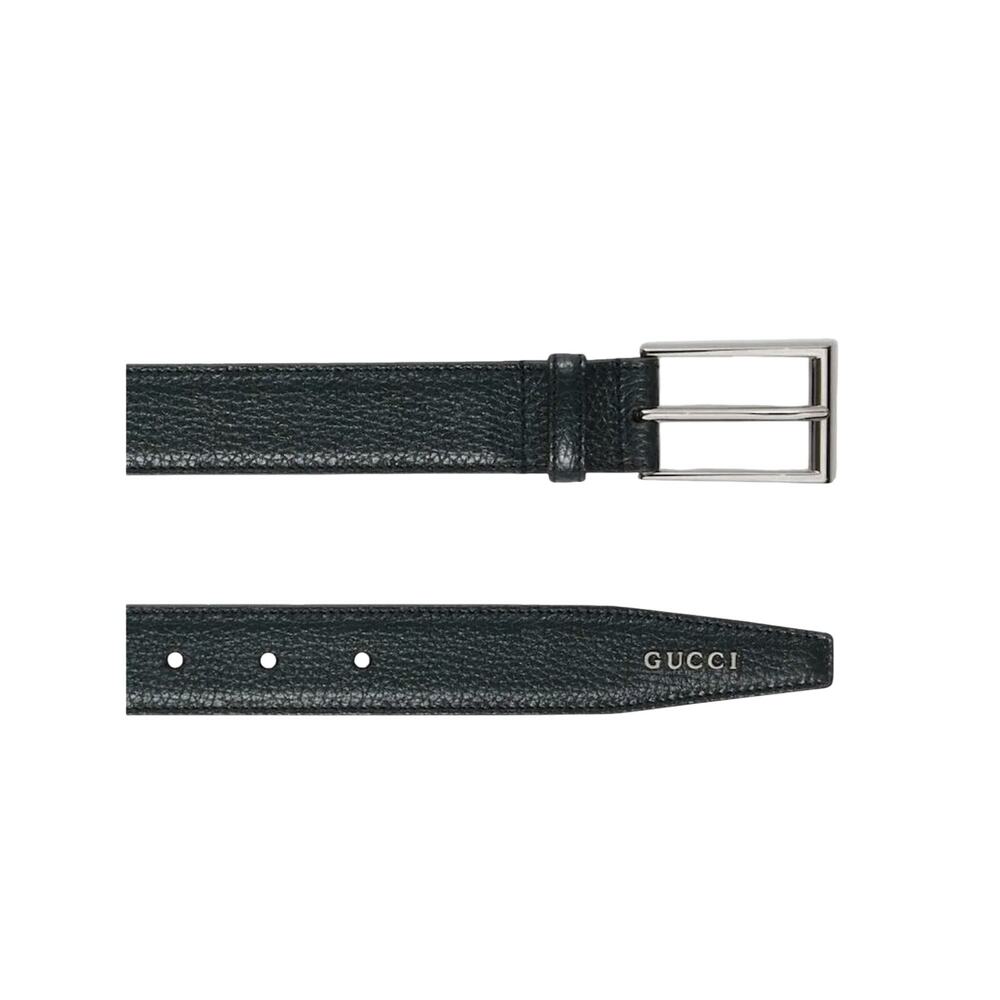 NIB Gucci Script Logo Rectangular Buckle Belt Dark Green Leather Men 105cm 42in